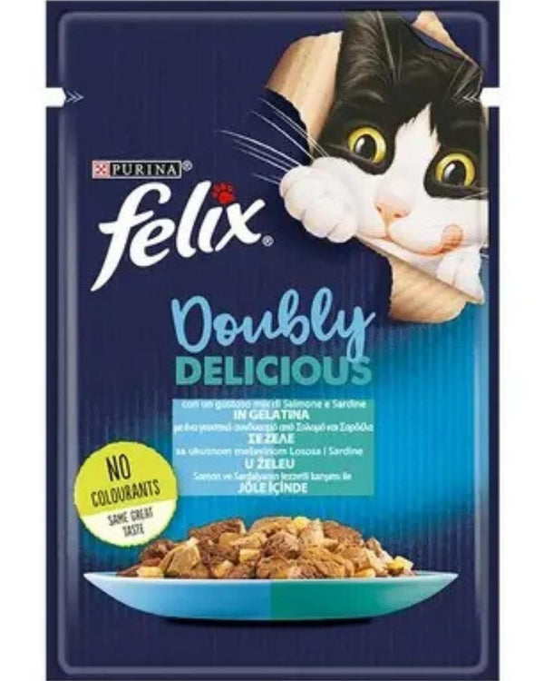 FELIX Pouch Çifte Lezzet Somonlu Ve Sardalyalı Yetişkin Kedi Konservesi 85 gr