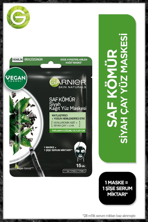 Garnier Skin Naturals Kömürlü Kağıt Yüz Maskesi Siyah Çay