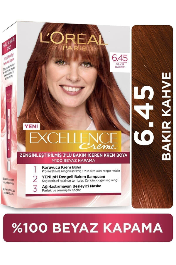 L'Oreal Paris Excellence Creme Sıcak Bakır Kahve Saç Boyası 6.45