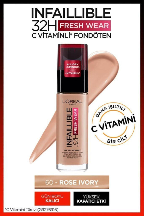 L'Oreal Paris Infaillible 32h Fresh Super Wear C Vitaminli Fondöten - 60 Rose Ivory