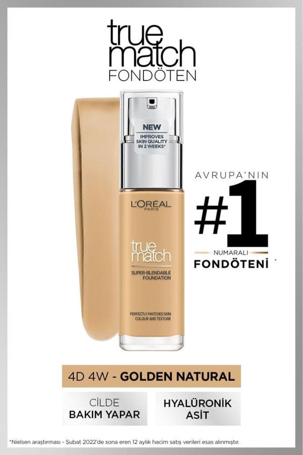 L'Oreal Paris True Match Bakım Yapan Fondöten - 4w Sıcak Alt Ton