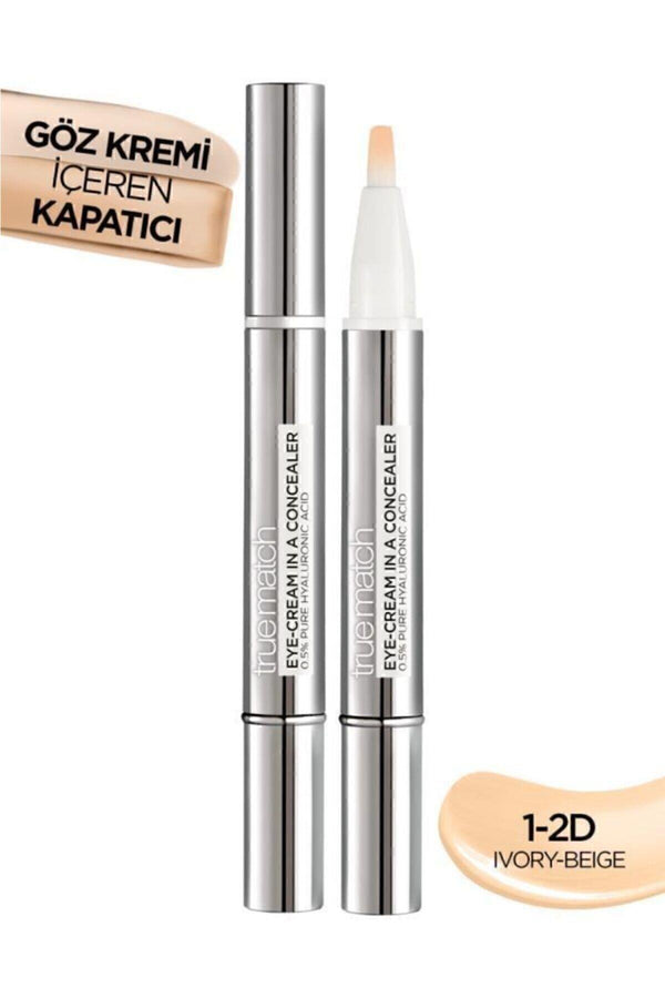 L'Oreal Paris True Match Göz Kremi İçeren Kapatıcı 2'si 1 Arada 1-2D Ivory Beıge