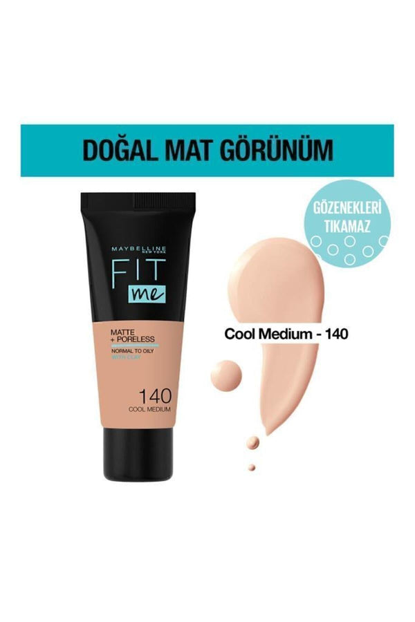 Maybelline New York Mat Fondöten - Fit Me Matte + Poreless Foundation 140 Cool Medium 3600531551049