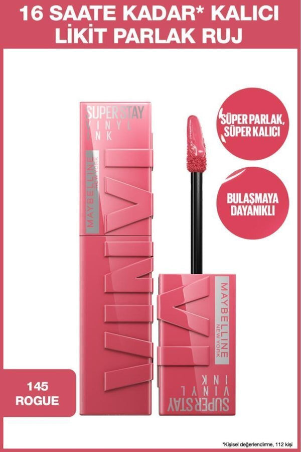 Maybelline New York Super Stay Vinyl Ink Uzun Süre Kalıcı Likit Parlak Ruj 145 Rogue