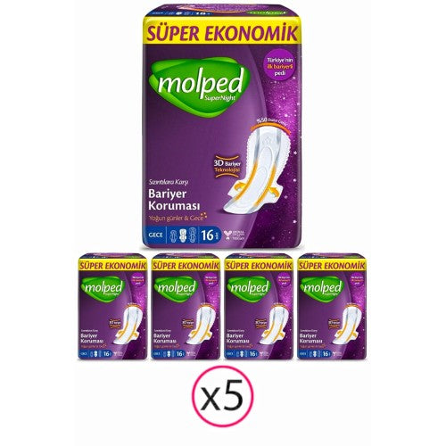 Molped Supernight Hijyenik Ped Gece 16 lı x 5 Adet Fiyatı