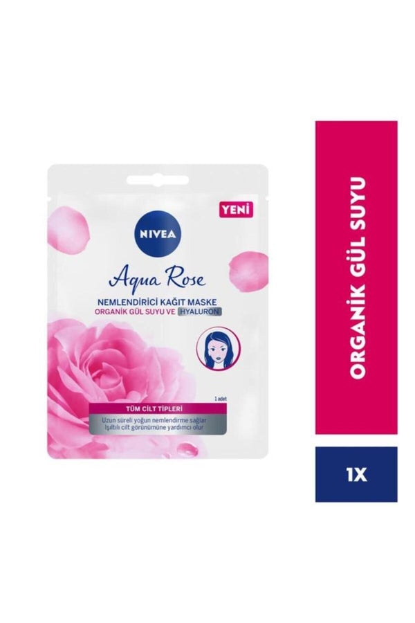 NIVEA Aqua Rose Organik Gül Suyu Içerikli Nemlendirici Kağıt Maske, Yoğun Nemlendirici, Hyaluron, 1 Adet