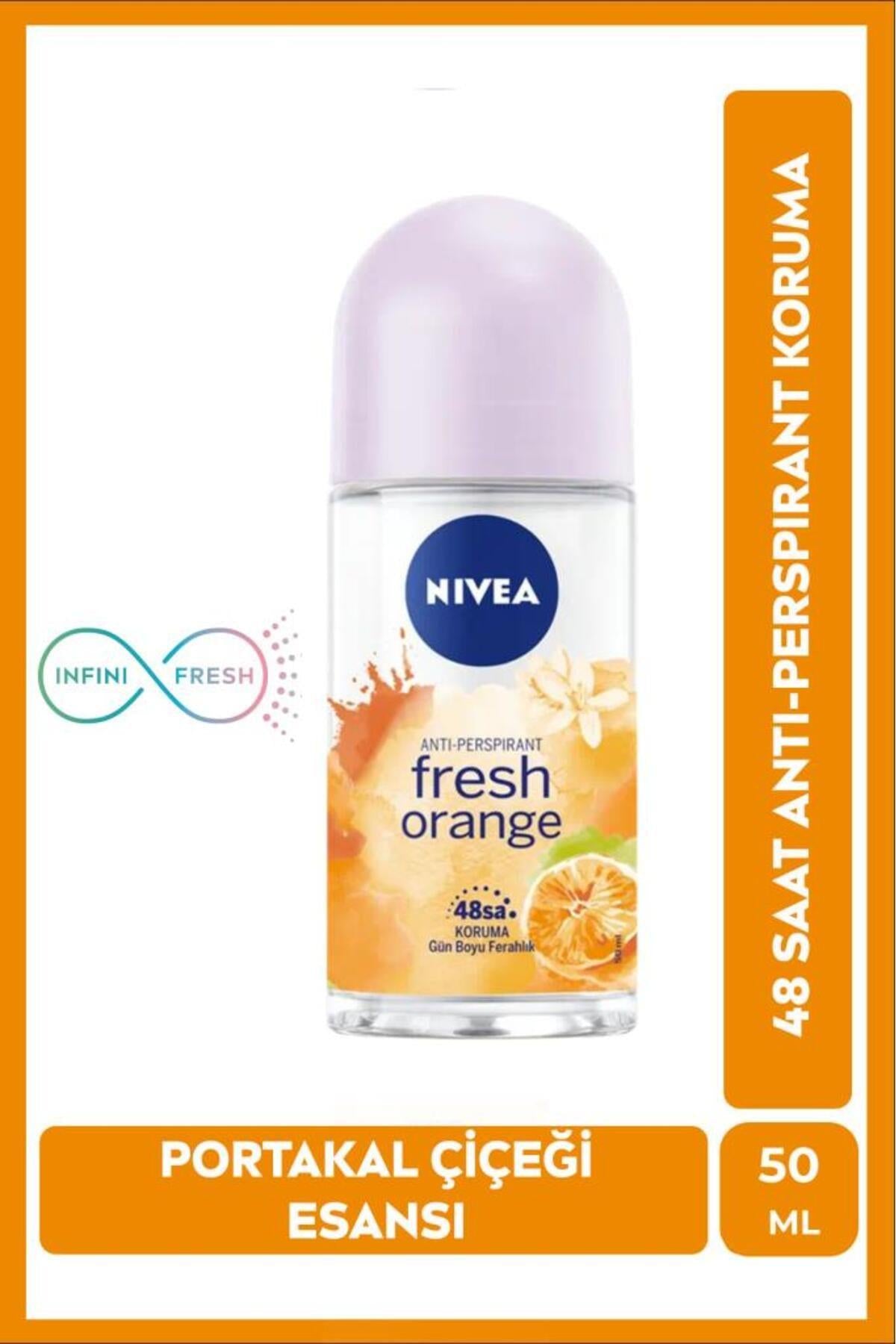 NIVEA Kadın Roll-on Deodorant Fresh Orange 50ml, Ter Kokusuna Karşı 48 Saat Koruma, Portakal Kokusu
