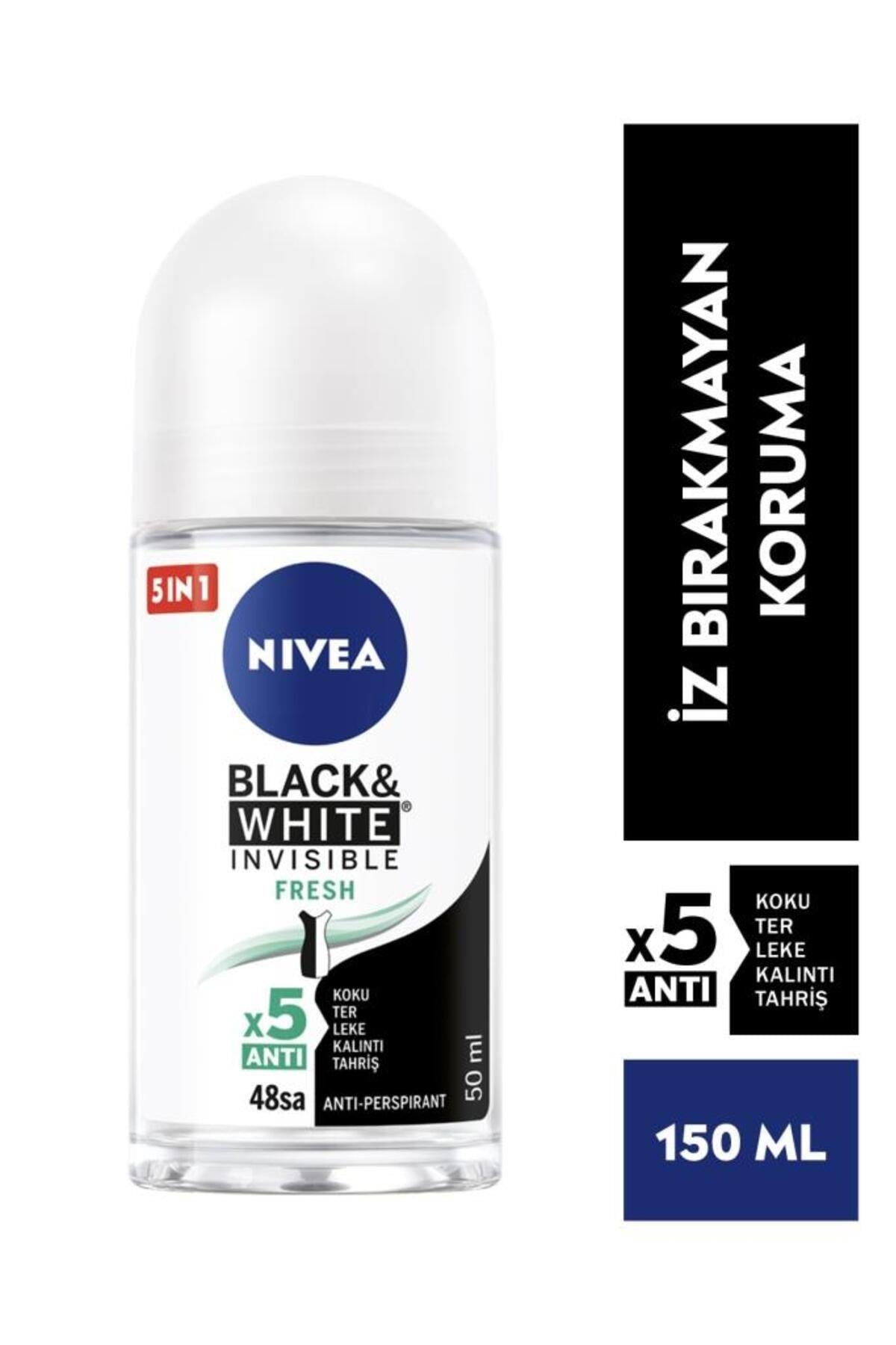 NIVEA Kadın Rollon Deodorant Black & White Invisible Fresh 50ml, 48 Saat Anti-perspirant Koruma