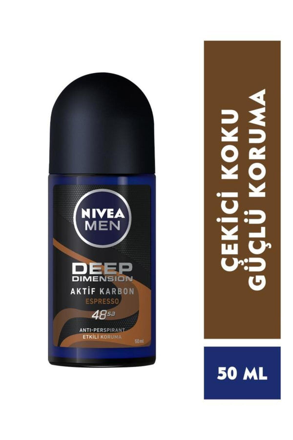 NIVEA Men Erkek Rol-on Deodorant Deep Dimension Espresso 50ml, 48 Saat Anti-perspirant Ter Koruması