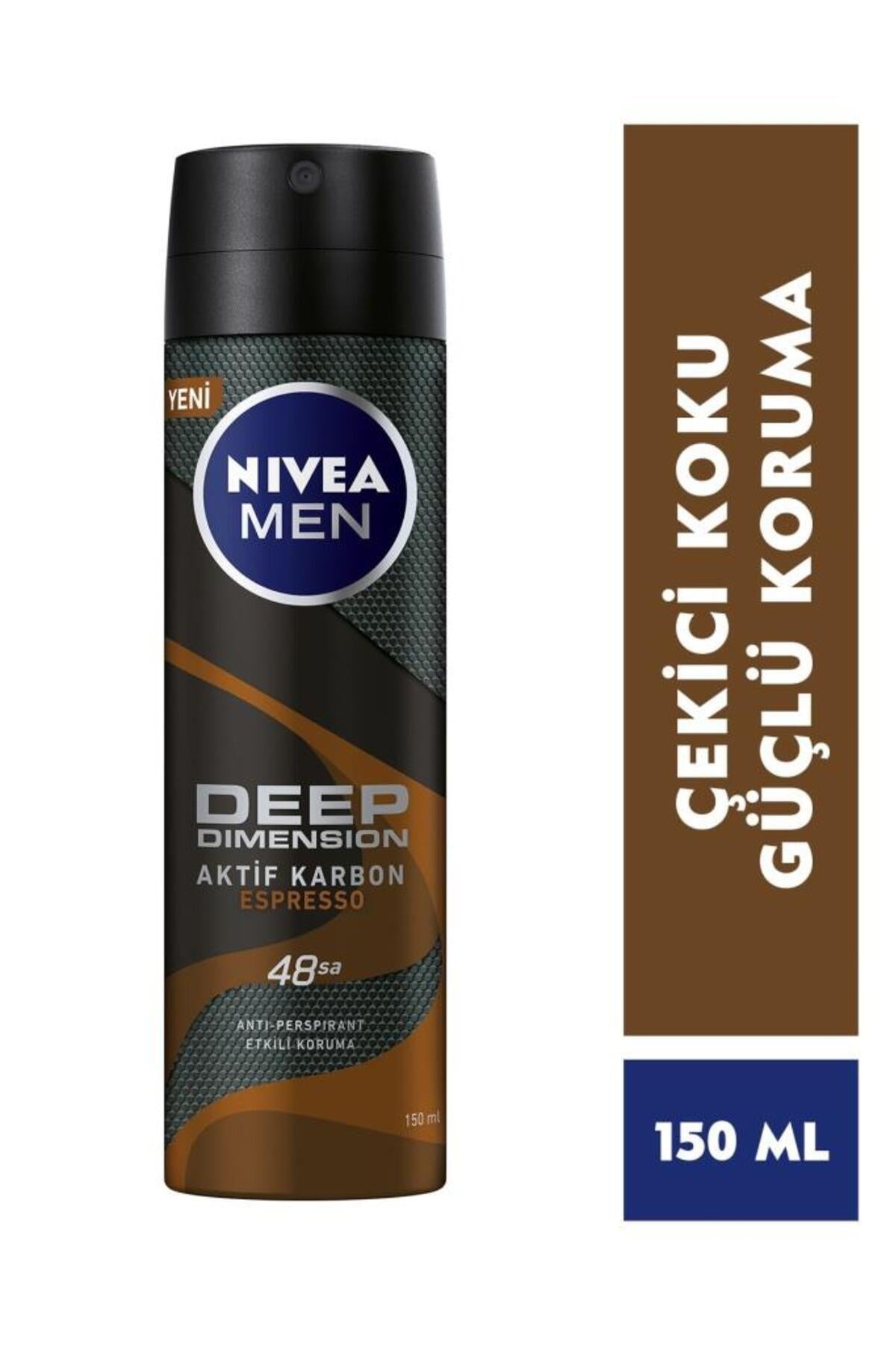 NIVEA Men Erkek Sprey Deodorant Deep Dimension Espresso 150ml, 48 Saat Anti-perspirant Ter Koruması