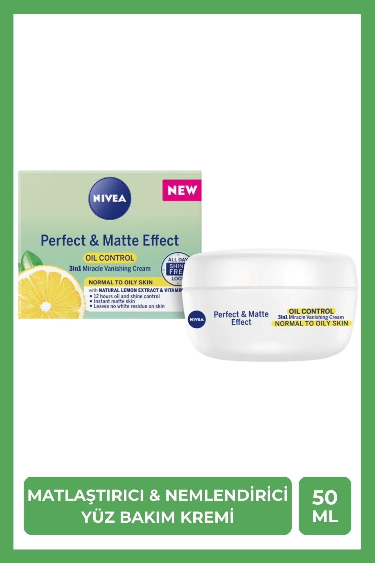 NIVEA Perfect&matte Matlaştırıcı Gündüz Yüz Bakım Kremi 50ml, C Vitamini, Eşit Cilt Tonu, Nemlendirici