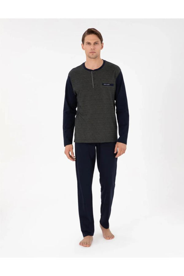 Pierre Cardin 6058 Erkek Jakarlı Pijama Takımı Koyu Saks