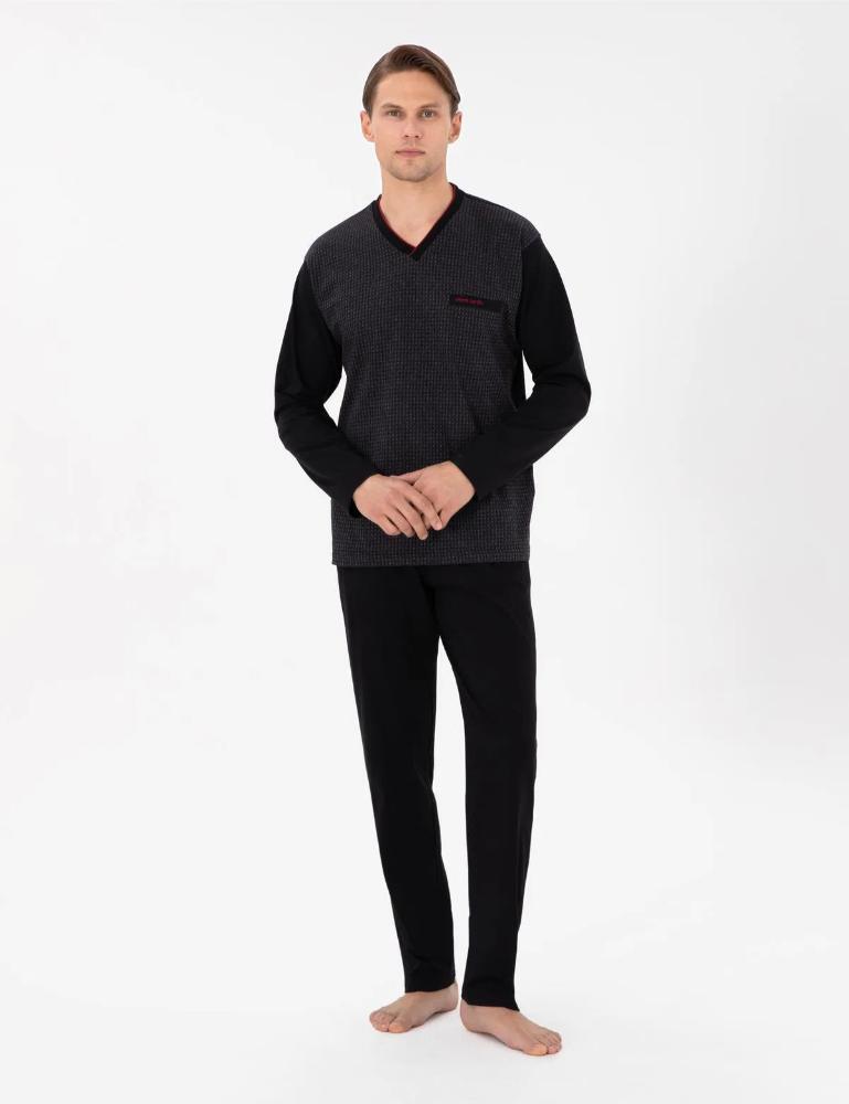 Pierre Cardin 6058 Erkek Jakarlı Pijama Takımı Siyah