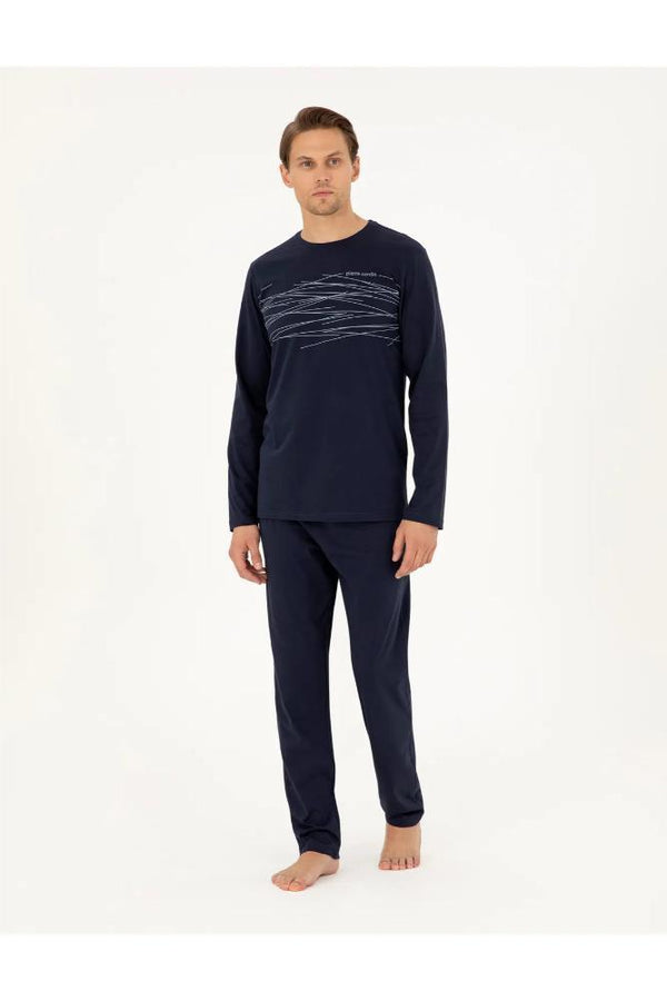 Pierre Cardin 6061 Erkek Penye Pijama Takımı Lacivert