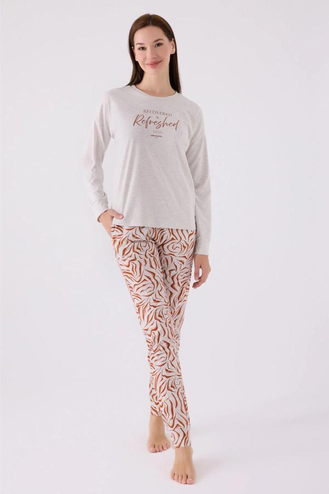 Pierre Cardin 8860-S Kadın Uzun Kollu Pijama Takımı Krem Melanj