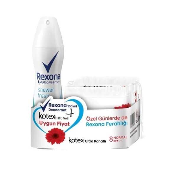Rexona Shower Fresh Kadın Deo 150 Ml + Kotex Normal 8'li Set