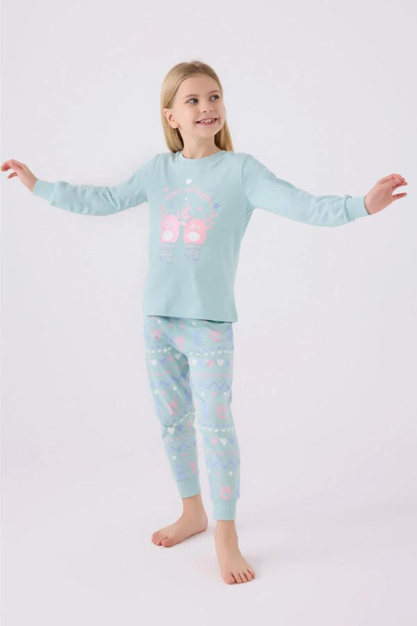 Roly Poly 3486-2 Kız Çocuk Uzun Pijama Takımı Su Yeşili