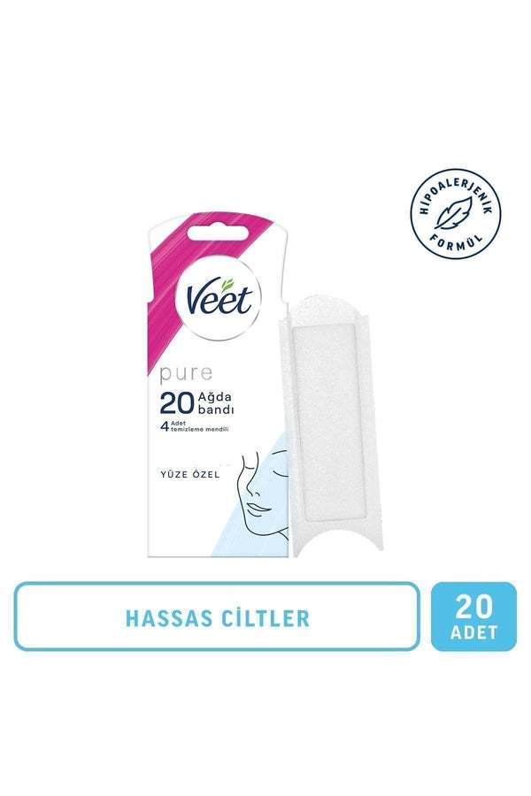 Veet Pure Hipoalerjenik Yüz Bölgesi Özel Sir Ağda Bandı Hassas Ciltler için 20'li