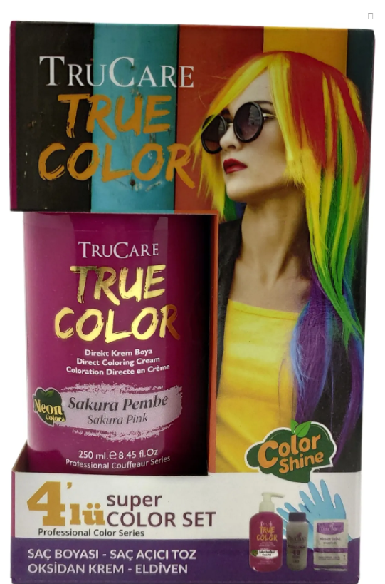 Trucare Truecolor Neon Sakura Pembe Saç Boyası Seti Saç Açıcı ve Eldivenli