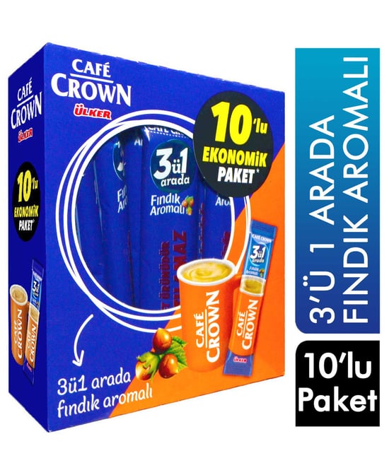 Cafe Crown Kahve 3'ü 1 Arada 10'lu Paket Fındıklı Aromalı