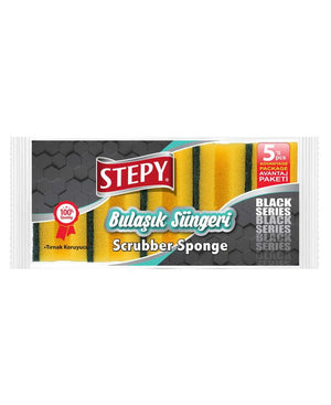 Stepy Black Bulaşık Süngeri 5'li Oluklu