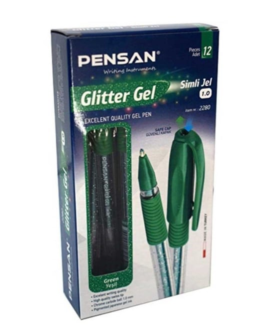 Pensan Yeşil Tükenmez Kalem Glıtter Simli Jel 1.0 Mm 12'li Paket