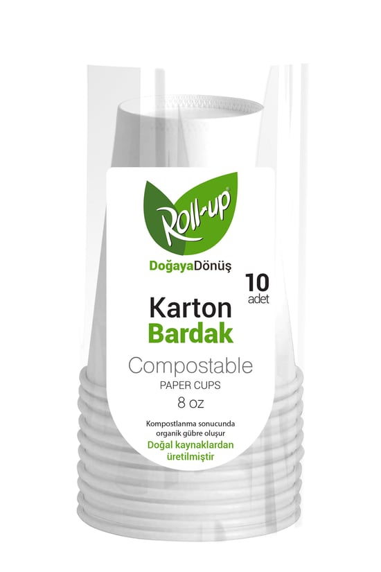 Roll-up Doğa Dostu Karton Bardak 8oz 10 Adet