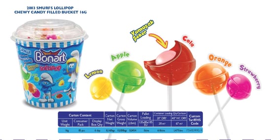 Bonart Büyük Boy Sakızlı Şirinler Lolipop Şekerleme 16G 85'li Paket
