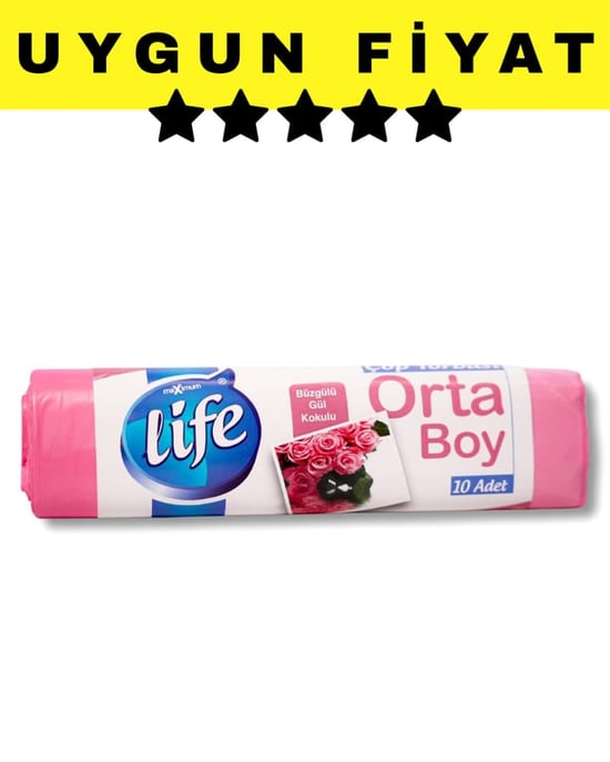 Life Gül Kokulu Orta Boy Büzgülü Çöp Torbası 10'lu