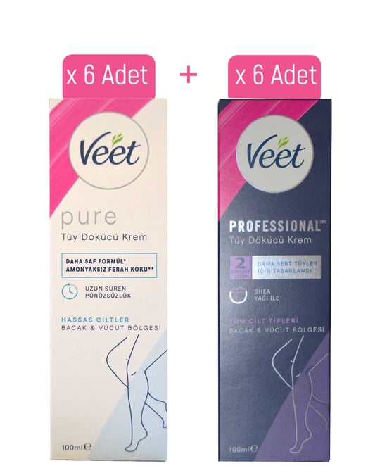Veet Tüy Dökücü Krem 100 Ml X 12'li Toptan Koli (100 Ml X 6 Hassas Ciltler + 100 Ml X 6 Tüm Ciltler)