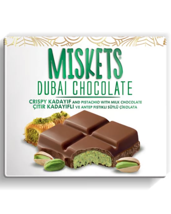 Miskets Dubai Çikolatası Çıtır Kadayıf ve Antep Fıstıklı Sütlü Tablet Çikolata 100 Gr