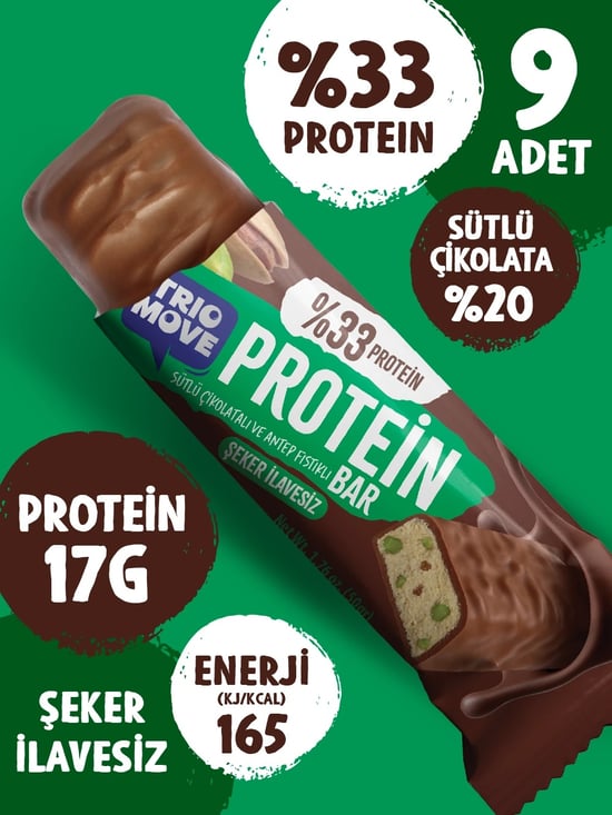 Trio Move %33 Protein Bar Antep Fıstıklı ve Sütlü 50 Gr *9'lu