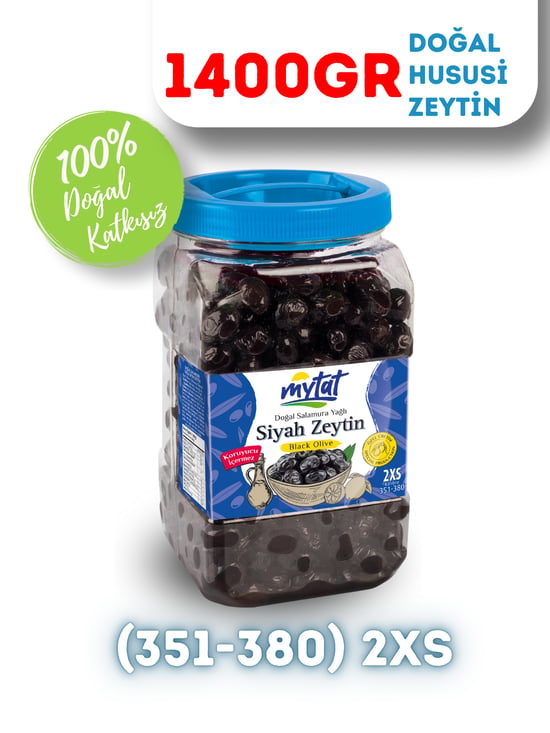 Mytat Doğal Gemlik Hususi Siyah Zeytin 1400 Gr (351-380) 2xs