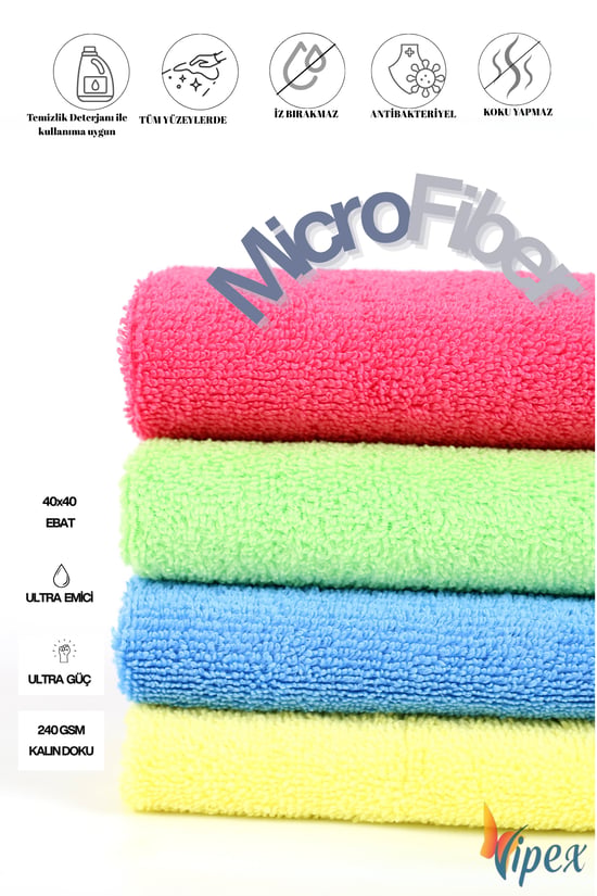 Vipex 40x40 Cm Ultra Emiciliğe Sahip 240 Gsm Mikrofiber Bez Yeşil Renk