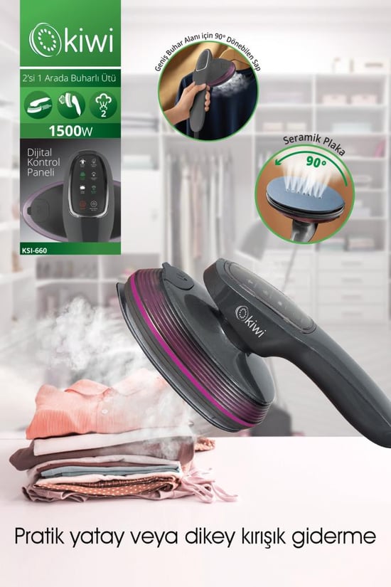 Ksı-660 2'si 1 Arada Buharlı Ütü – 1500w Güçlü, Led Ekranlı, 90° Dönebilen Saplı