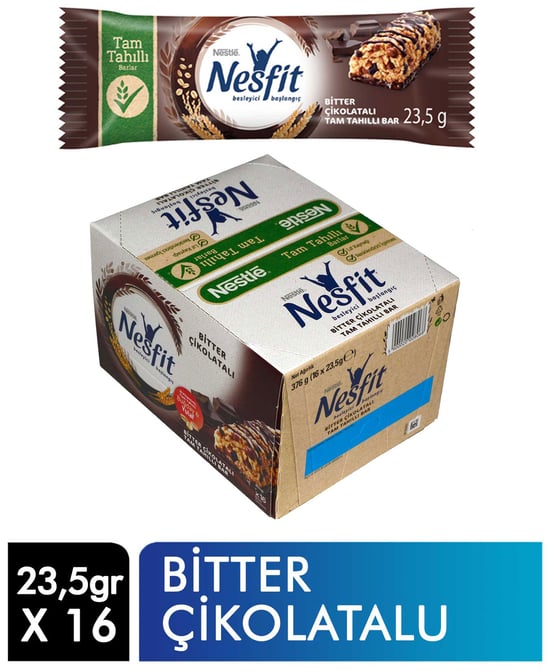 Nestle Nesfit Tam Tahıllı Bar 23,5 Gr 16'lı Paket Bitter Çikolatalı