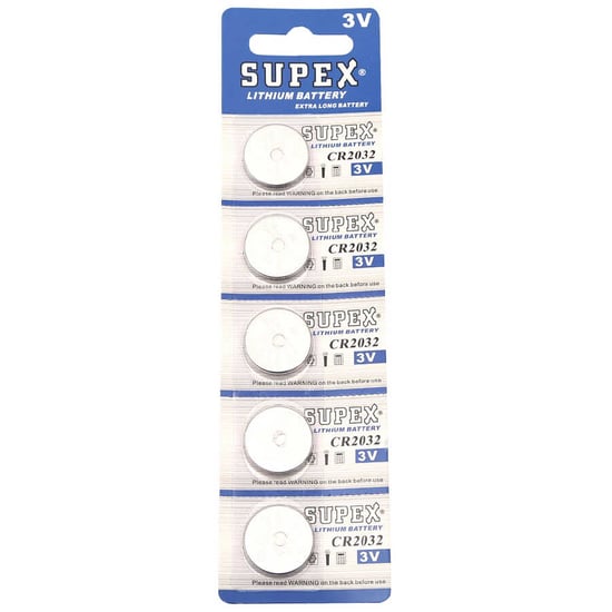 Supex Cr2032 2032 Boy Lityum Düğme Pil, 3 Volt, 5'li Kart