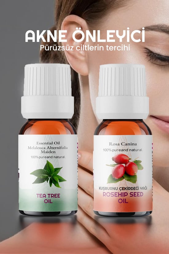 Çay Ağacı Yağı 10 Ml Kuşburnu Çekirdeği Yağı 10 Ml %100 Saf 2li Set Sprey Başlık
