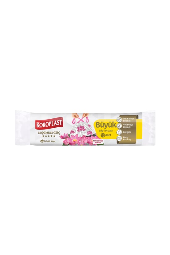 Lotus Çiçeği Kokulu Büyük Boy Büzgülü Çöp Poşeti 10'lu 65x67 Cm, Sızdırmaz Yırtılmaz, Dayanıklı