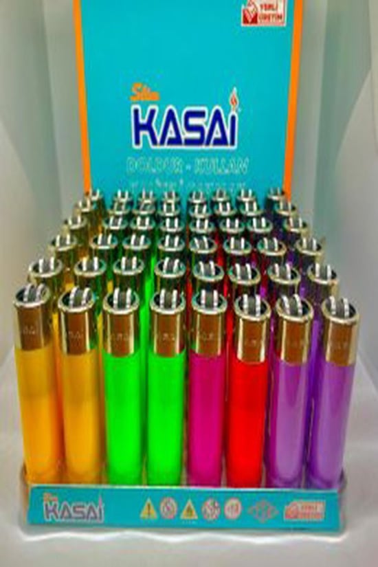 Kasai Slim Renkli Taşlı Çakmak Silindir Model