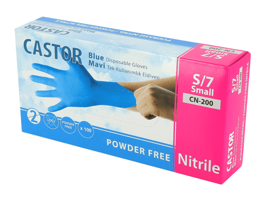 Castor Cn-200 Pudrasız Mavi Nitril Kullan At Muayene Eldiveni Blue S/6