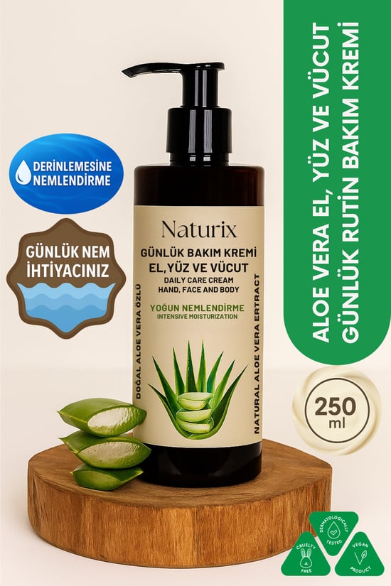 Naturix Aloe Vera Özlü El Yüz ve Vücut Bakım Kremi 250 Ml