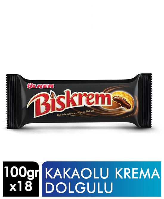 Ülker Biskrem Bisküvi Kakaolu Rulo 100 Gr Krema Dolgulu 18'li Paket