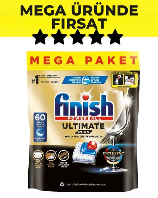 Finish Powerball Ultimate Plus Hepsi Bir Arada 60 Yıkama Bulaşık Tableti
