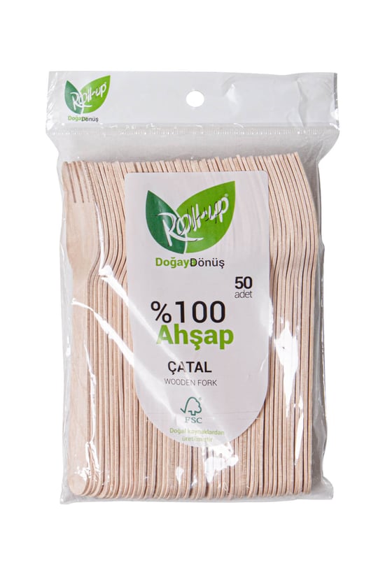 Roll-up Doğa Dostu Ahşap Çatal 50 Adet