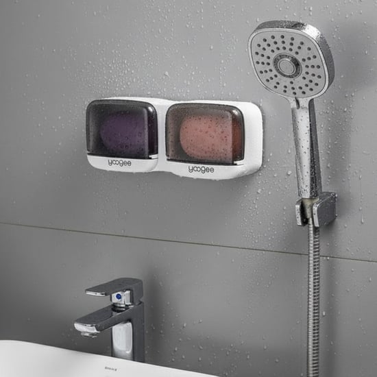 Buffer® Duvara Monte İkili Kapaklı Plastik Katı Sabunluk Organizer – Banyo & Mutfak için Yapışkanlı