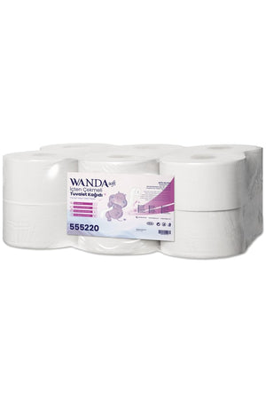 Wanda Soft Mini Cimri İçten Çekmeli Tuvalet Kağıdı 4 Kg 88m Rulo - 12'li Paket - 2 Katlı, 21cm Yaprak Eni