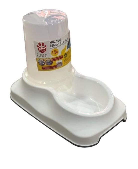 Petplast'art Hazneli Kedi Mama & Su Kabı 1,5lt Beyaz