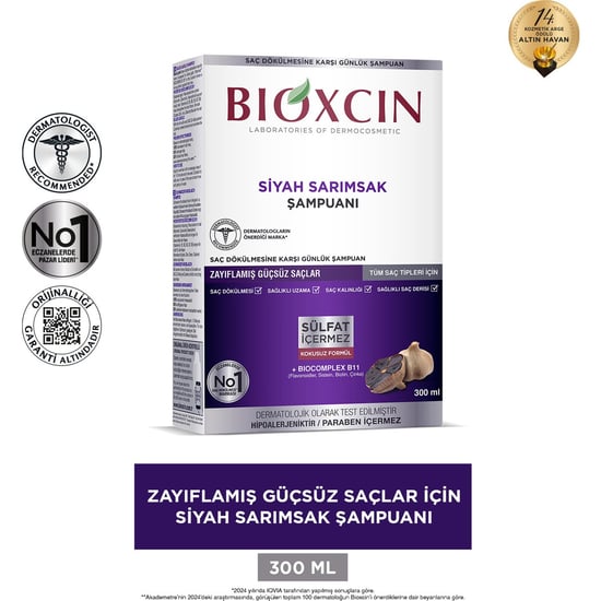 Siyah Sarımsak Şampuanı 300 ml Dökülmeye Karşı Güçlendirici Hipoalerjenik