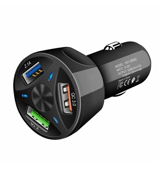 Oto 3 Lü Usb Qualcomm Quick Qc 3.0 7a Hızlı Araç Şarj Aleti Cihazı - Siyah